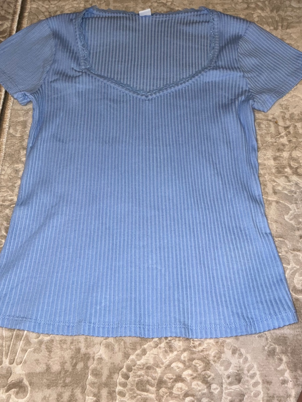 Old Navy Blue Ribbed V-Neck Short Sleeve Tee